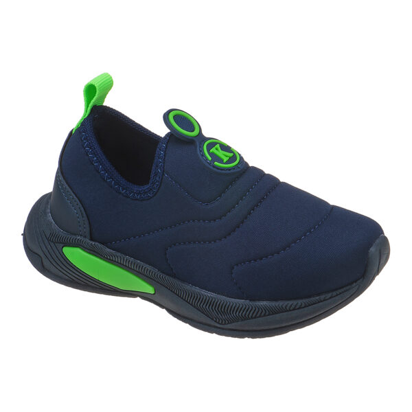 Tênis Infantil Masculino Calce Fácil K Bordado Marinho com Verde Kidstep - Image 3