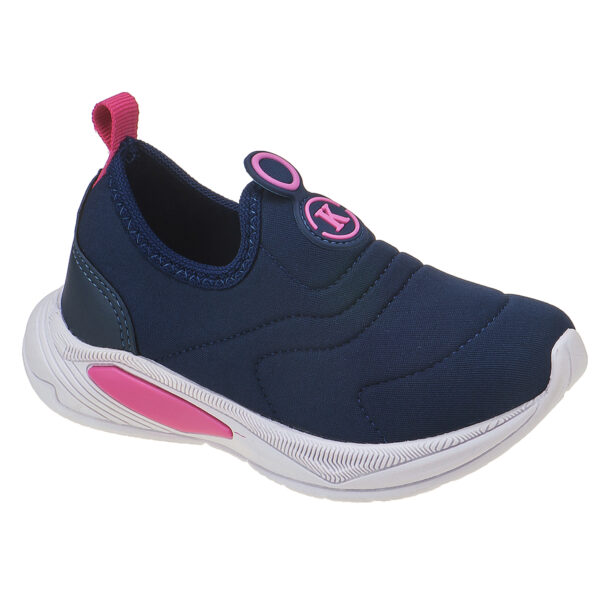 Tênis Infantil Feminino Calce Fácil K Bordado Marinho com Pink Kidstep - Image 3